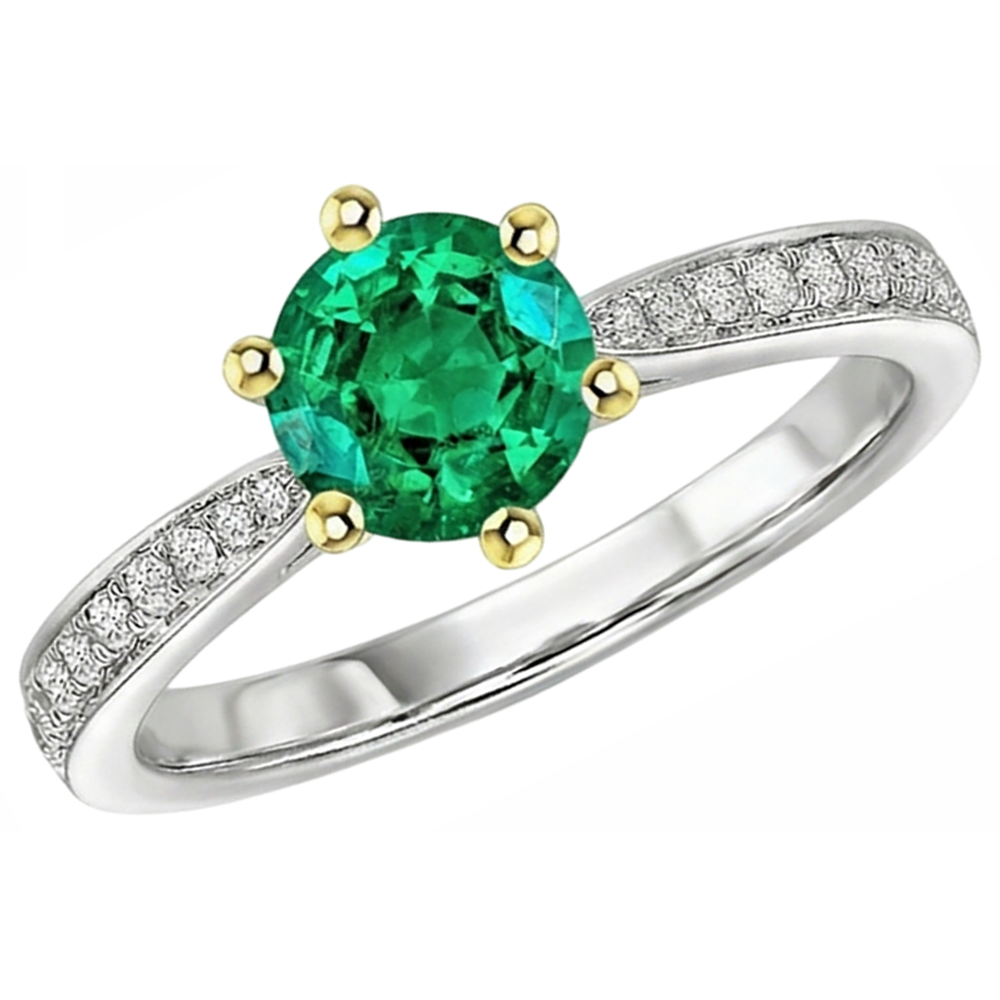 Authentic Emerald Colored Stone Ring 2.50 ct Two-Tone 14K Gold – profile view