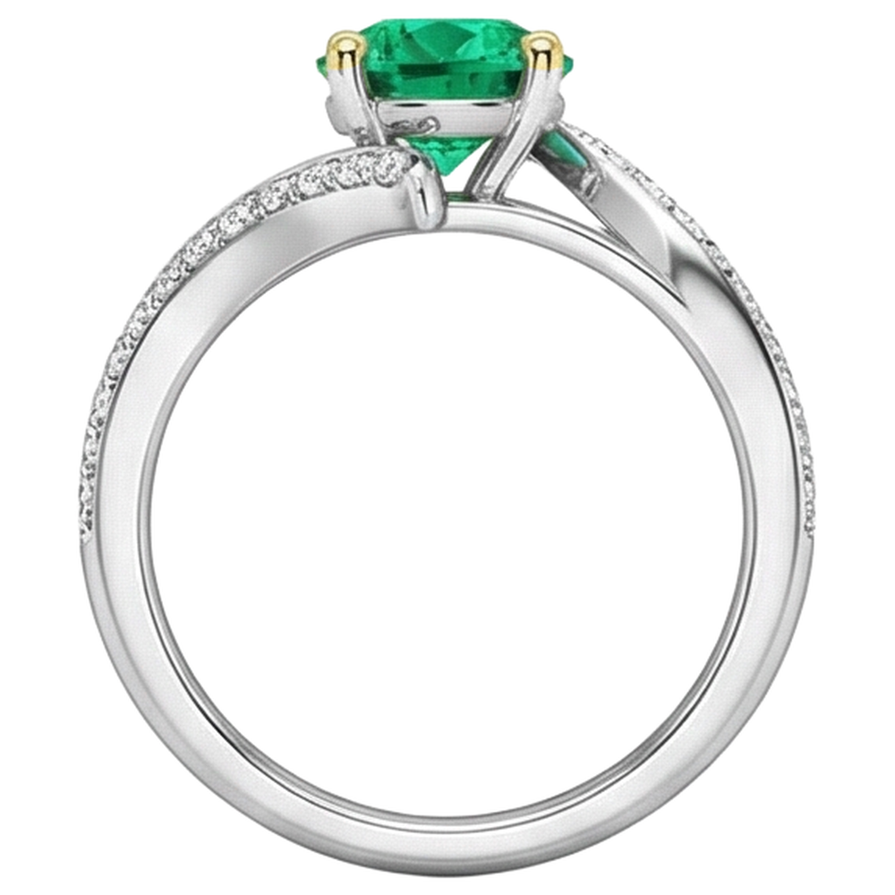 Genuine Emerald Precious Stone Ring 2 ct Two-Tone 14K Gold – top view