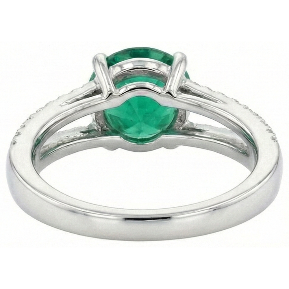 Round Green Emerald With Natural Earth Mined Diamonds 3.75 Carats Wedding Ring White Gold 14K