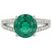 Round Green Emerald With Natural Earth Mined Diamonds 3.75 Carats Wedding Ring White Gold 14K