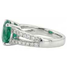 Round Green Emerald With Natural Earth Mined Diamonds 3.75 Carats Wedding Ring White Gold 14K