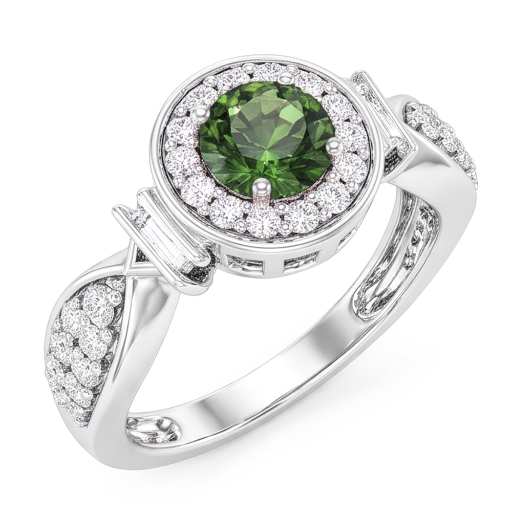 Round Green Sapphire Natural Earth Mined DIAMOND ( NOT LAB GROWN ) Ring White Gold Jewellery 1.35 Ct.