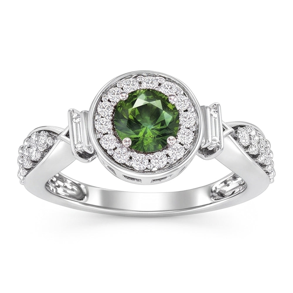 Round Green Sapphire Natural Earth Mined DIAMOND ( NOT LAB GROWN ) Ring White Gold Jewellery 1.35 Ct.