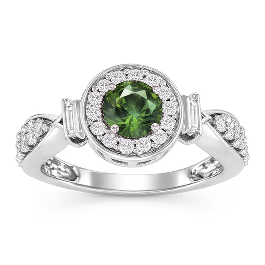 Round Green Sapphire Natural Earth Mined DIAMOND ( NOT LAB GROWN ) Ring White Gold Jewellery 1.35 Ct.