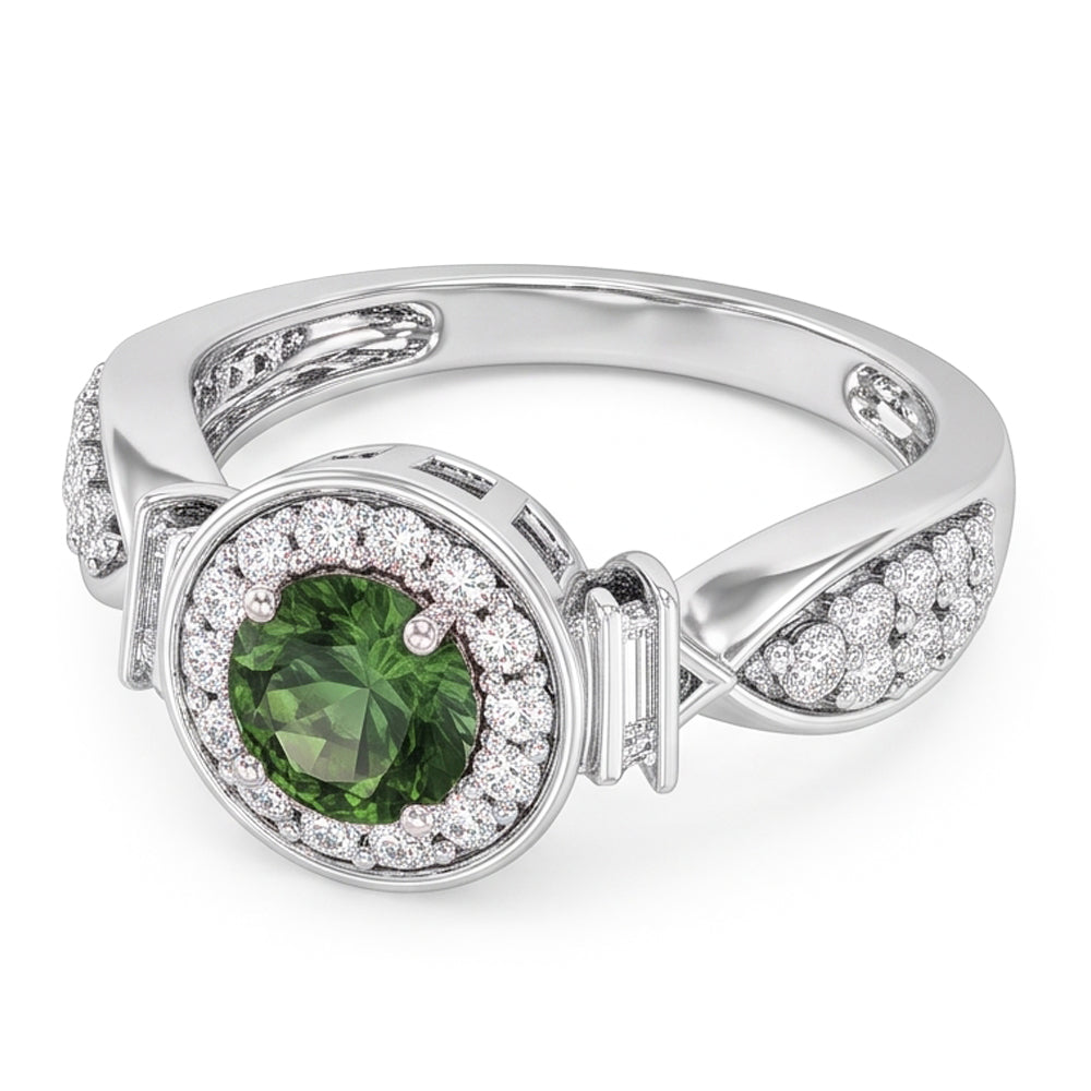 Round Green Sapphire Natural Earth Mined DIAMOND ( NOT LAB GROWN ) Ring White Gold Jewellery 1.35 Ct.