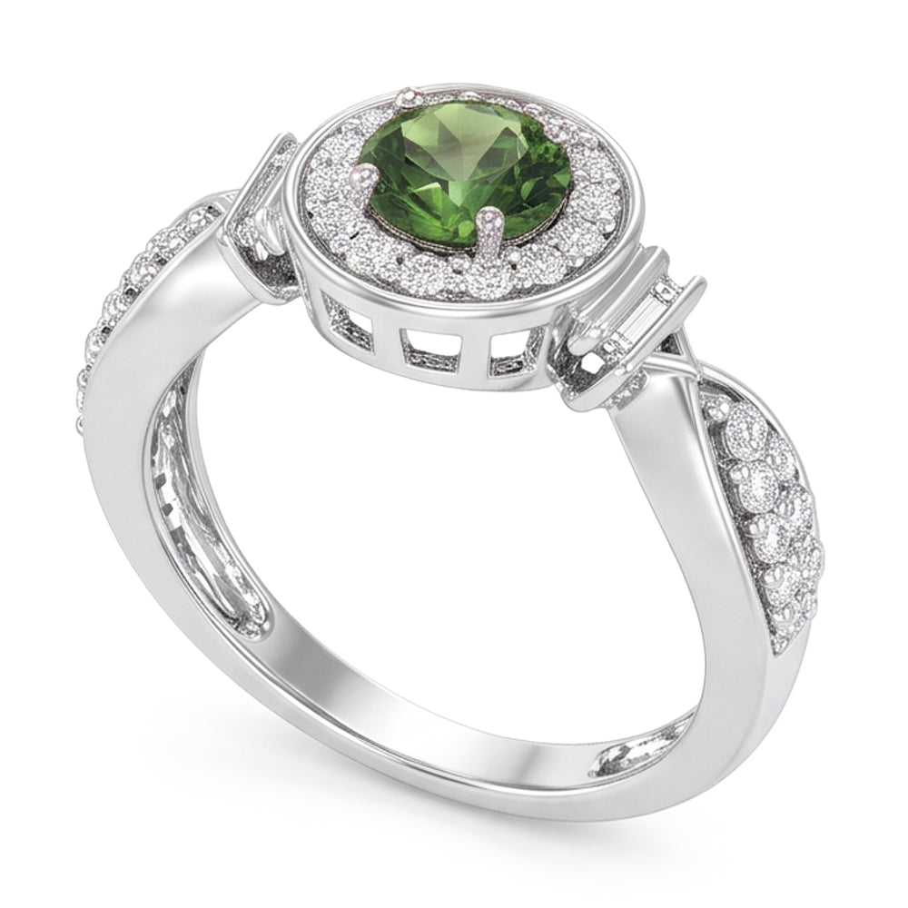 Round Green Sapphire Natural Earth Mined DIAMOND ( NOT LAB GROWN ) Ring White Gold Jewellery 1.35 Ct.