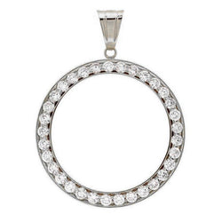 Round Half Dollar Real Diamond Bezel Pendant Gold 3 Ct (Coin not included)