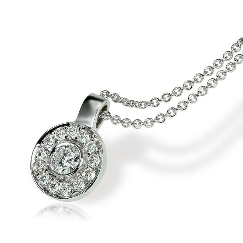 Round Halo 1.5 Carats Natural Diamond Pendant Necklace Solid White Gold 14K