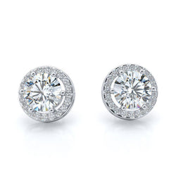 Round Halo 2.80 Carats Diamond Natural Ladies Stud Earrings White Gold 14K