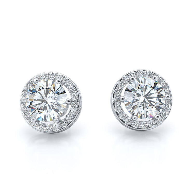 Round Halo 2.80 Carats Diamond Natural Ladies Stud Earrings White Gold 14K