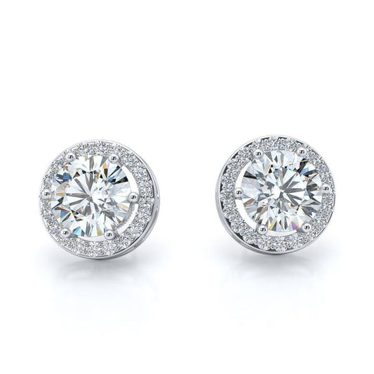 Round Halo 2.80 Carats Diamond Natural Ladies Stud Earrings White Gold 14K