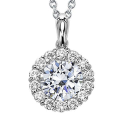 Round Halo 3.50 Carats Real Diamonds Pendant Necklace With Chain Gold 14K