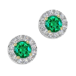 14K Two Tone Gold GIA-Certified Fine Emerald Gemstone Earring
