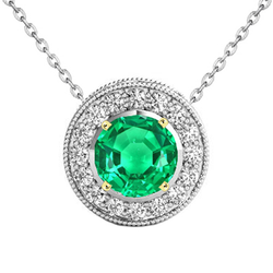 Natural Milgrain Emerald Stone Pendant Necklace 2 ct
