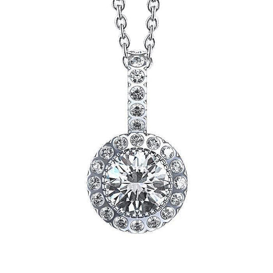 Round Halo Natural Diamond Pendant Necklace 3 Ct. White Gold 14K
