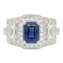 Round Halo Natural Earth Mined Diamond Emerald Ring Blue Sapphire Antique Style 3 Carats