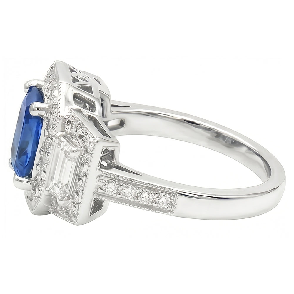 Round Halo Natural Earth Mined Diamond Emerald Ring Blue Sapphire Antique Style 3 Carats
