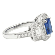 Round Halo Natural Earth Mined Diamond Emerald Ring Blue Sapphire Antique Style 3 Carats