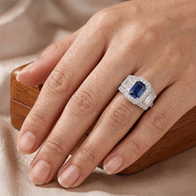 Round Halo Natural Earth Mined Diamond Emerald Ring Blue Sapphire Antique Style 3 Carats