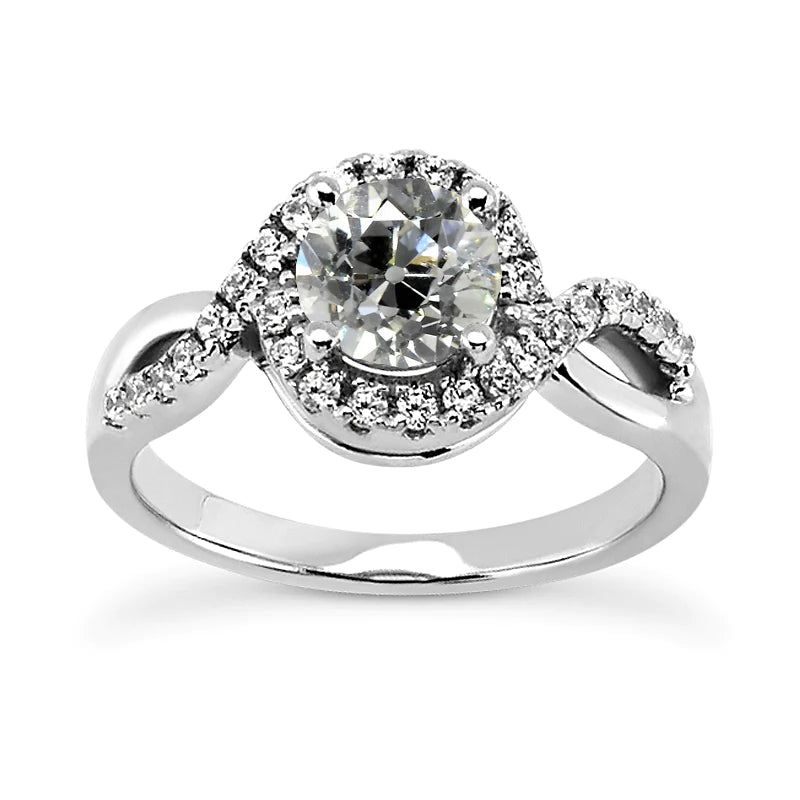Round Halo Old Mine Cut Real Diamond Ring Twisted Style 3.75 Carats