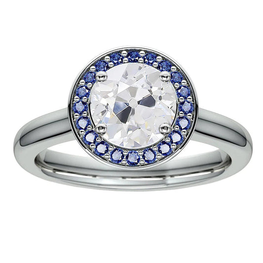 Round Halo Old Miner Real Diamond & Sri Lanka Sapphire Ring 4.50 Carats