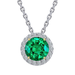 Stone Pendant Necklace 14K Two Tone Gold – Emerald Round