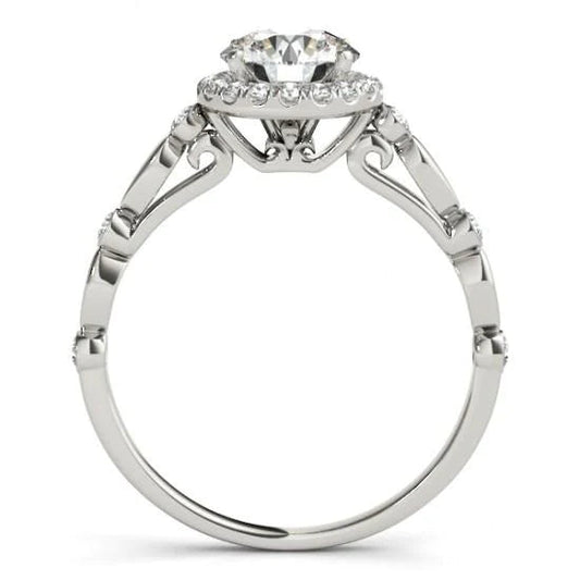 Round Halo Real Diamond 1.50 Carat Engagement Anniversary Ring WG 14K