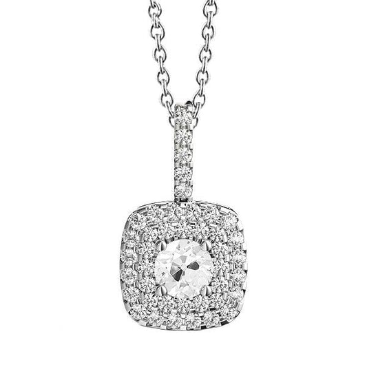 Round Halo Real Natural Earth Mined Diamond Pendant Old Miner Prong Set 3 Carats White Gold