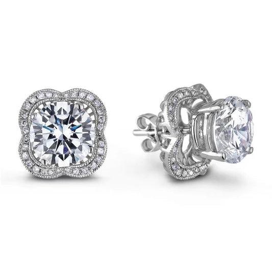 Round Halo Real Diamond Stud Earring White Gold Lady Jewelry 2.32 Carats