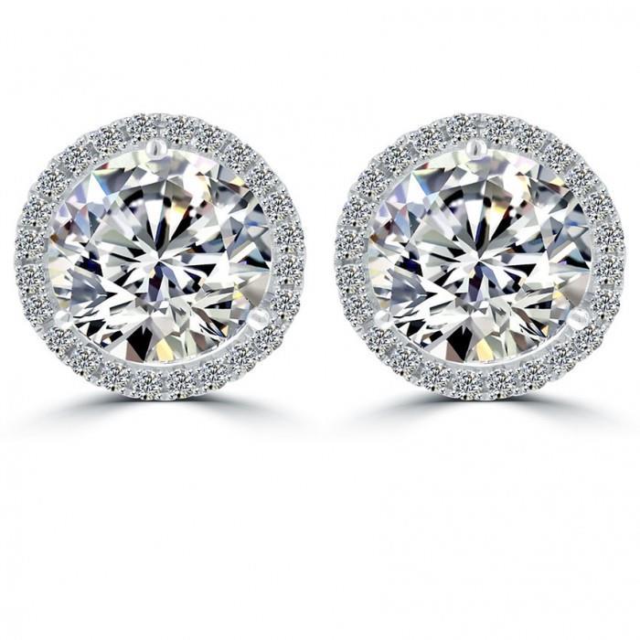 Round Halo Real Diamond Stud Post Earring 5.50 Carats White Gold Diamonds