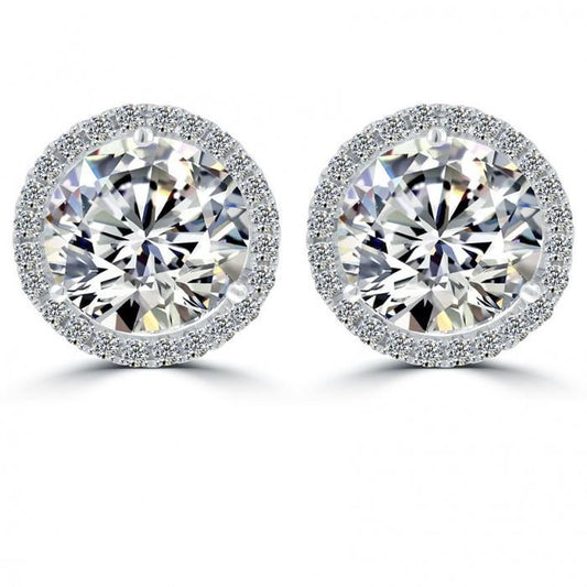 Round Halo Real Diamond Stud Post Earring 5.50 Carats White Gold Diamonds