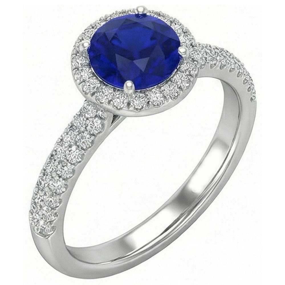 natural round sapphire 3ct ring front view