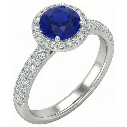 natural round sapphire 3ct ring front view
