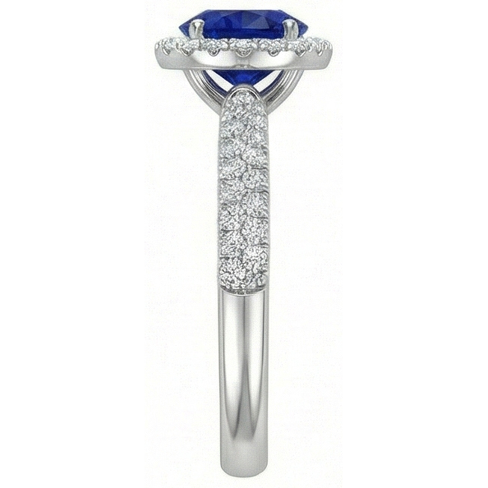 natural round sapphire 3ct ring close up detail
