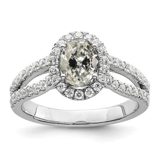 Round Halo Ring Oval Old Cut Genuine Diamond Split Shank 5.50 Carats Pave Set