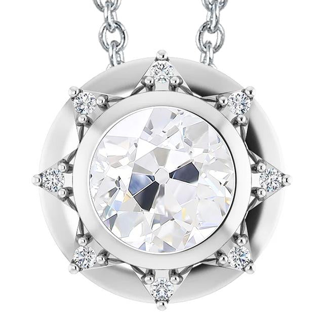 Round Halo Women's Real Diamond Pendant Old Miner Bezel Set 6.50 Carats