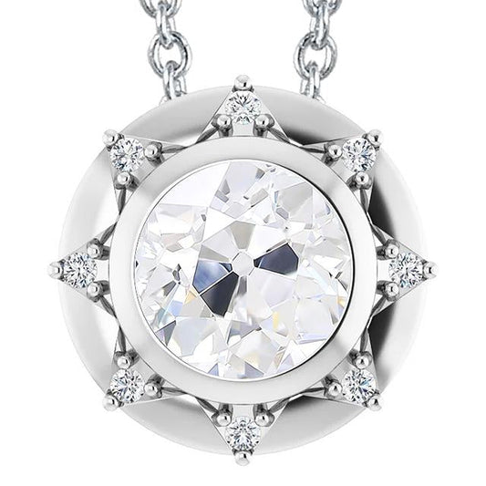 Round Halo Women's Real Diamond Pendant Old Miner Bezel Set 6.50 Carats