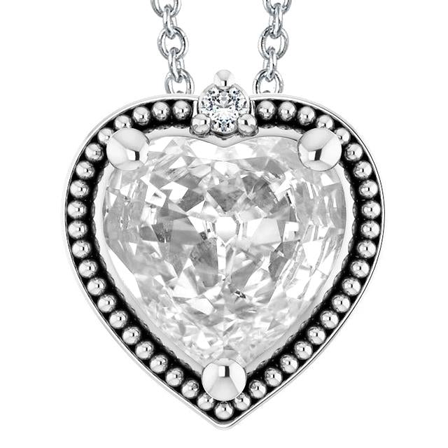 Round & Heart Old Mine Cut Genuine Diamond Pendant 5.50 Carats White Gold 14K