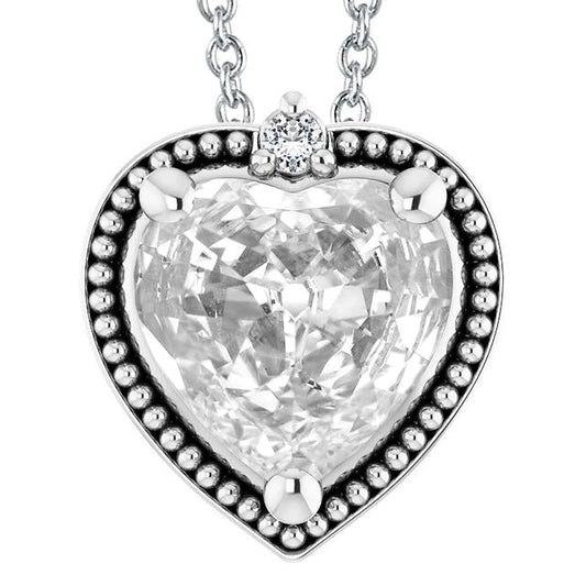 Round & Heart Old Mine Cut Genuine Diamond Pendant 5.50 Carats White Gold 14K
