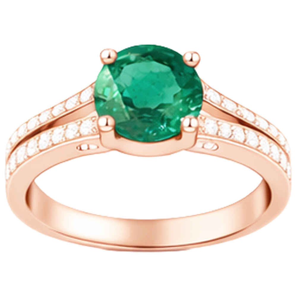 Round Hidden Halo Green Emerald & Natural Earth Mined Diamond Engagement Ring