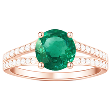 Round Hidden Halo Green Emerald & Natural Earth Mined Diamond Engagement Ring