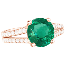 Round Hidden Halo Green Emerald & Natural Earth Mined Diamond Engagement Ring
