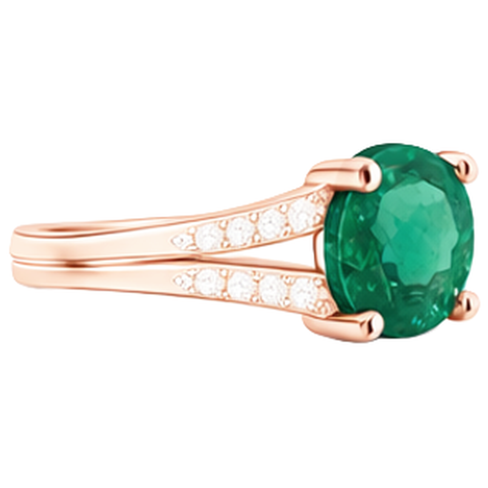 Round Hidden Halo Green Emerald & Natural Earth Mined Diamond Engagement Ring