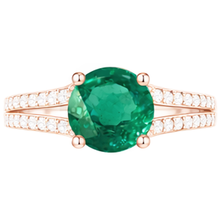 Round Hidden Halo Green Emerald & Natural Earth Mined Diamond Engagement Ring