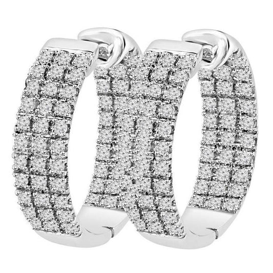Round Hoop & Brilliant Cut Real Diamond Earrings 6.60 Carat White Gold 14K