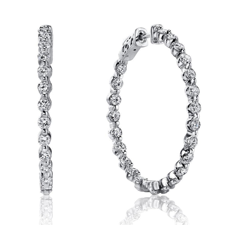 Round Hoop & Brilliant Cut Real Diamond Ladies Earrings 4.60 Carat WG 14K