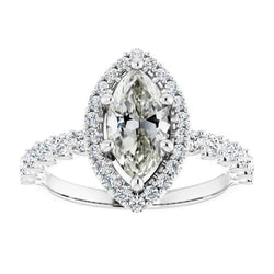 Round & Marquise Old Cut Genuine Diamond Halo Ring 6 Prong Set 6.25 Carats