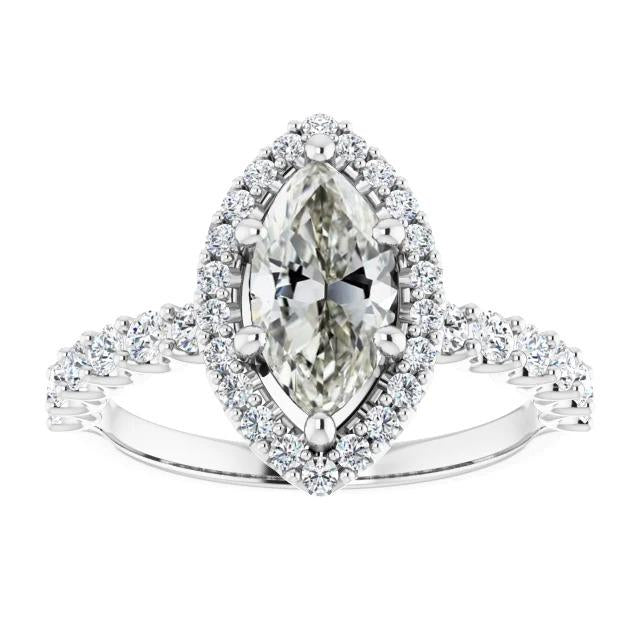 Round & Marquise Old Cut Genuine Diamond Halo Ring 6 Prong Set 6.25 Carats