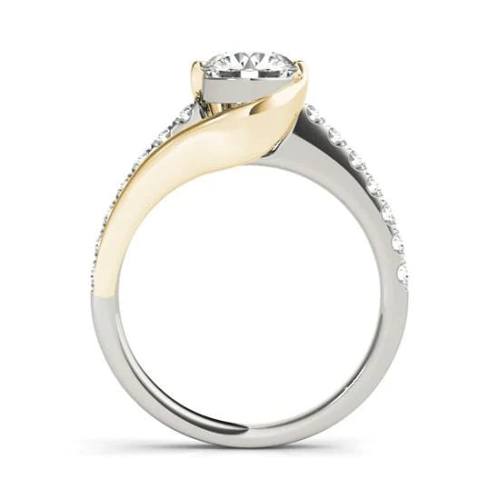 Round Natural Diamond 1.50 Carats Engagement Solitaire Ring Two Tone Gold 14K