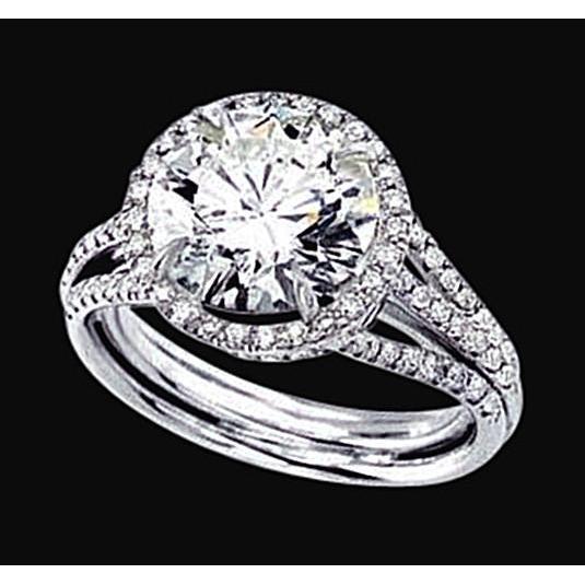 Round Natural Diamond 3 Row Engagement Halo Ring 2.90 Carat White Gold 14K